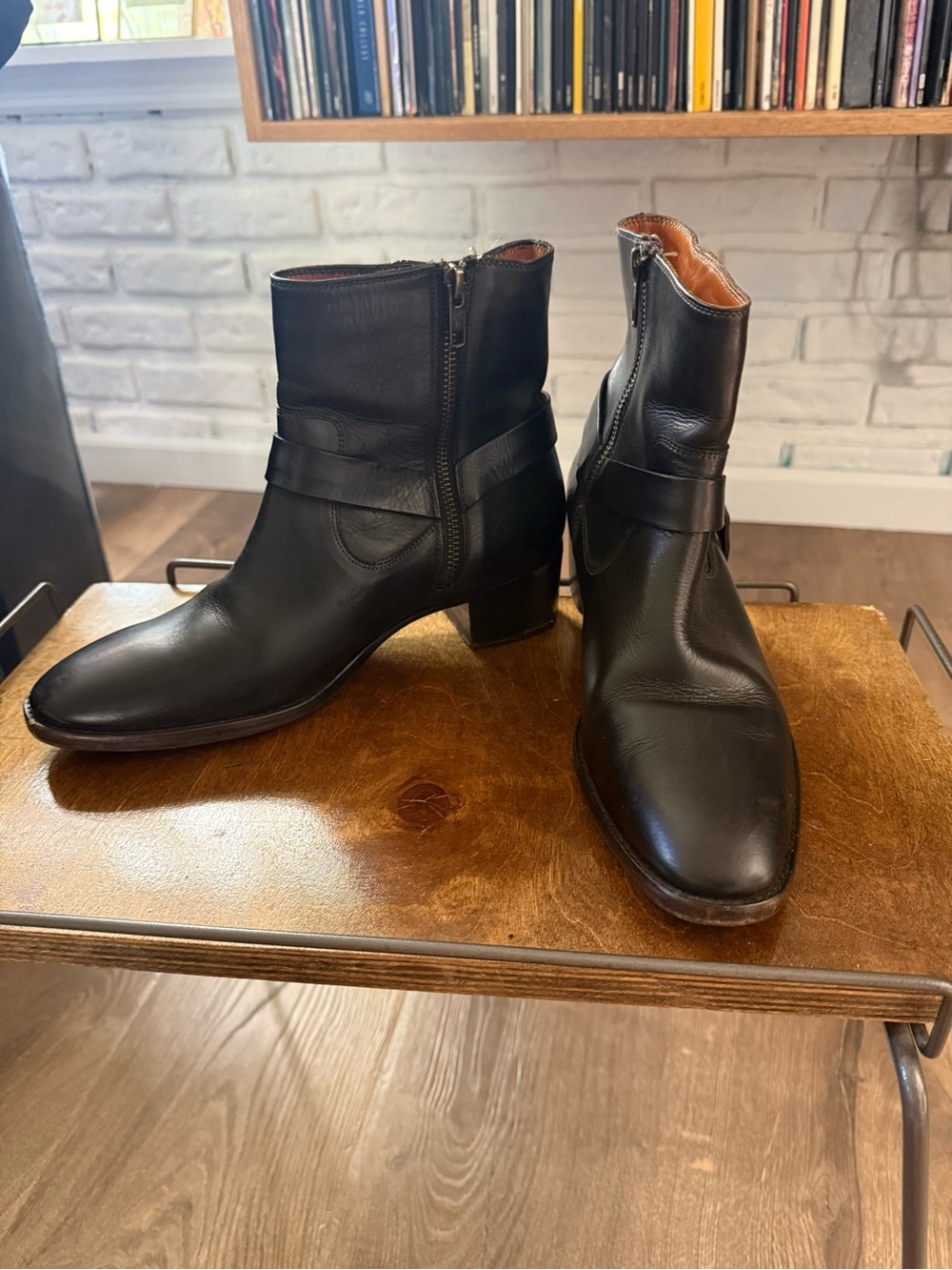 Frye Black Leather Ankle Boots with Harness Detail - Picture 5 of 10